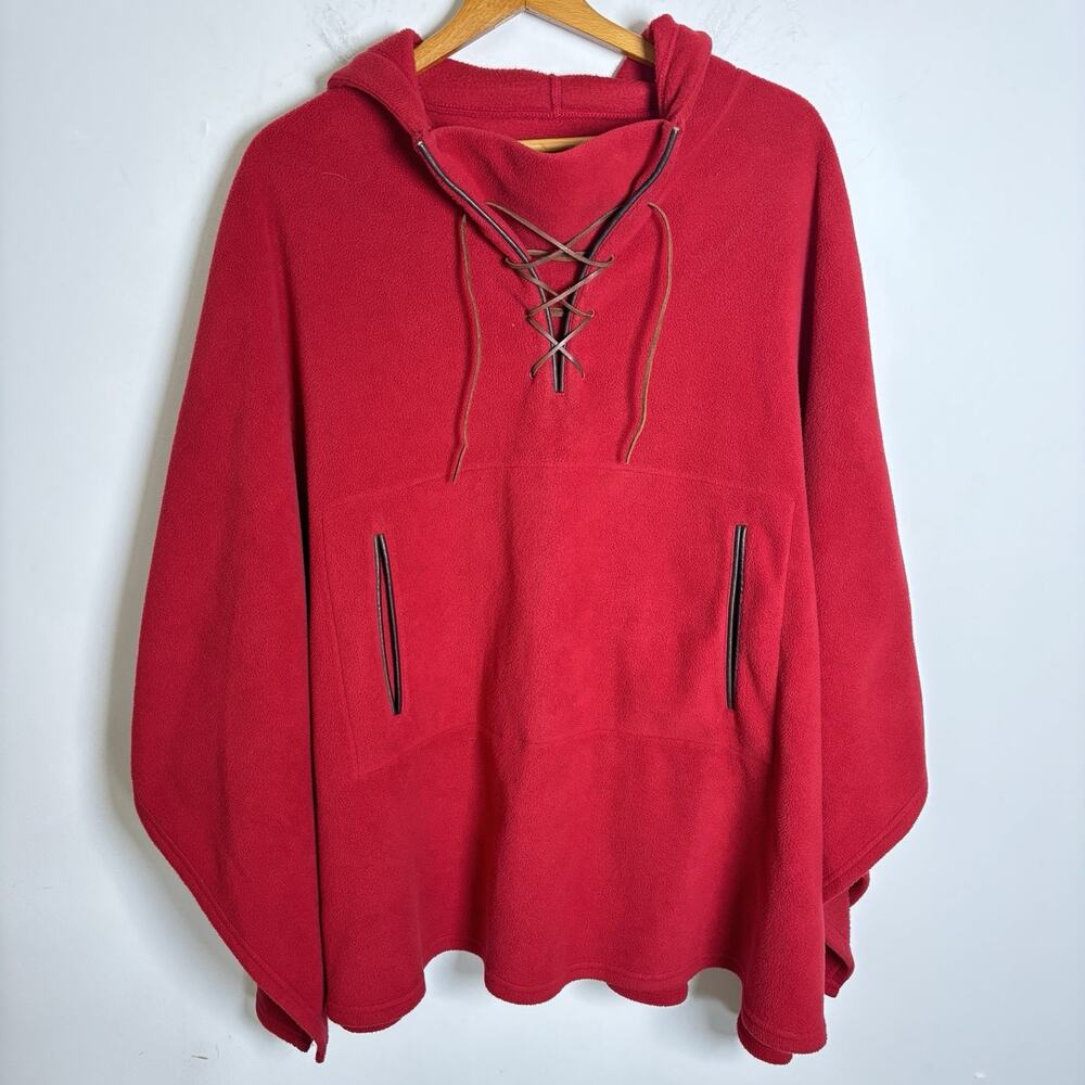 Lauren Ralph Lauren Fleece Hooded Poncho Cape Red Size 1 Pockets